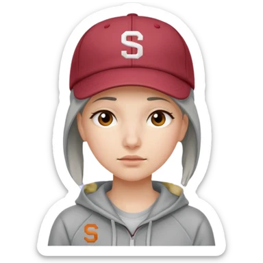 Female tech developer going back to work after christmas holidays, looking tired and wearing a hoodie and a baseballcap that says "S V T" sticker