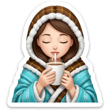 girl inside a blanket sipping coffee eyes closed sticker
