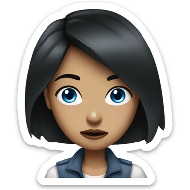 woman black hair blue eyes, look angry, street girl sticker