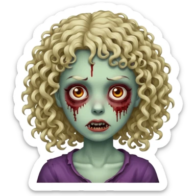 Faça uma mulher zumbi com o cabelo cacheado médio, e uma franja cacheada sticker