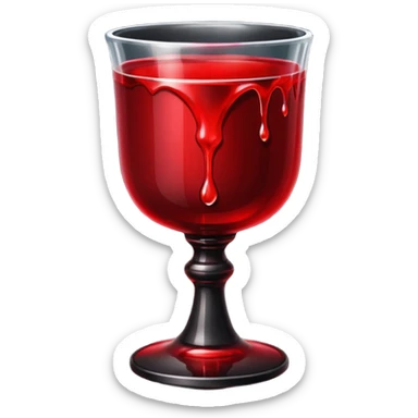 Dark gothic chalice with red liquid dripping, iOS emoji style, clean lines, high contrast sticker