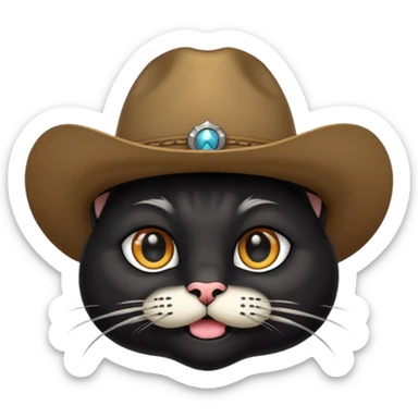 combine the cowboy empjis with a bclack cat emoji and make it have a black thick moustache over the cat wiskers sticker