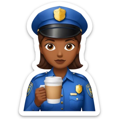 Police woman holding a coffee sticker