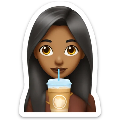 indian girl with caramel skin, long hair holding an iced coffee sticker