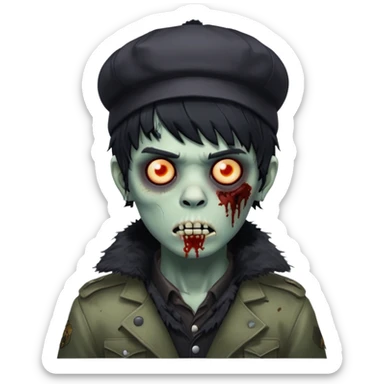zombie boy with ushanka, black messy hair with bangs  sticker
