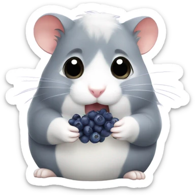 Grey hamster eating blueberries sticker