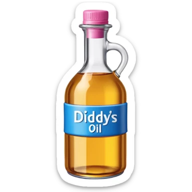 bottle of oil blue top pink outside with logo that says Diddys Oil sticker