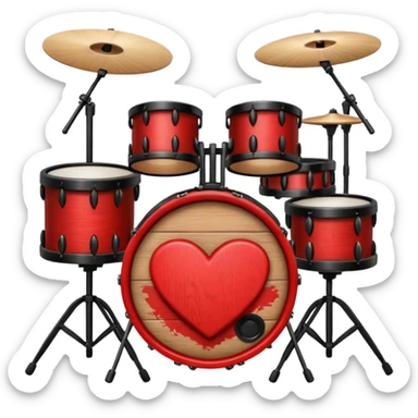Brown heart inside which there is a black and red drum kit sticker