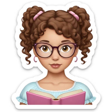 I want a iPhone emoji of a light skin girl, brown hair, curly ballerina ponytail, brown eyes and cat reading glasses  sticker