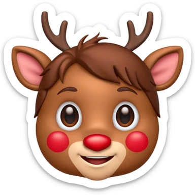 Rudolph cute face emoji for slack simple with hair sticker