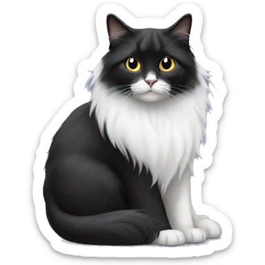 long haired cat half black half white sticker
