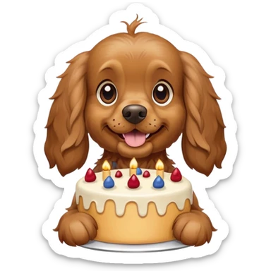 Cocker spaniel holding a cake sticker