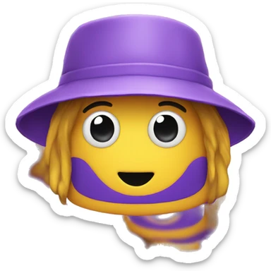 Purple bucket hat with smiley face on it  sticker