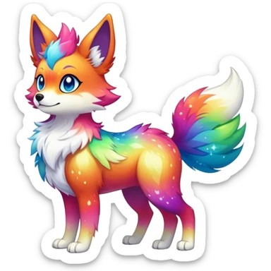 Vibrant multicolored Falvie-Fionbri-creature-sparkle-canine-fursona, full body sticker