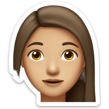 a girl with dark brown eyes. She has brown, long, straight hair with a slight orange tint. Her face has freckles on her cheeks. Has a fair skin tone sticker