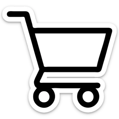 black shopping cart icon facing right, simple, clean, no fill, only black outline sticker