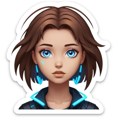 Neon cyberpunk style 
girl with brown hair and blue eyes 
falls sticker