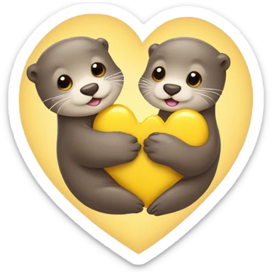 Two cute otters with yellow heart sticker