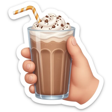 chocolat froid dans un grand verre avec une paille tenue par une jolie main de femme Style Pinterest réaliste sticker