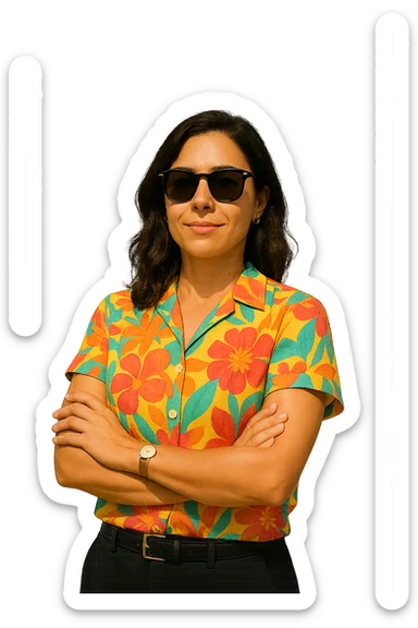 Remove the background, keep the female real estate agent wearing sunglasses in a summer vacation style, on a transparent background. sticker