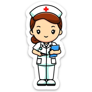 Nurse in uniform checking patients during hospital rounds sticker