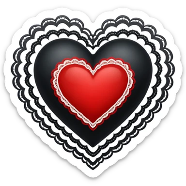 black heart with red center amd white lace sticker
