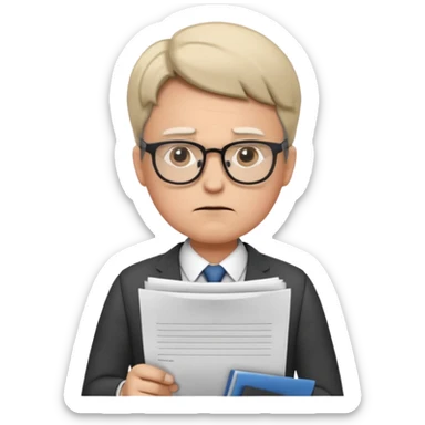 Frowns with Glasses, Office Boss: Business outfit, holding papers, frowning behind glasses, serious look
 sticker