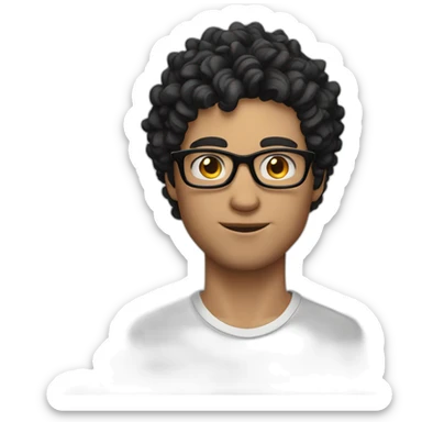 White man with short, curly and wavy black hair and glasses. He has quite a forehead, and he is a gamer. sticker