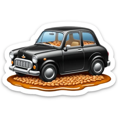 Car with beans in it and stuck in tar sticker