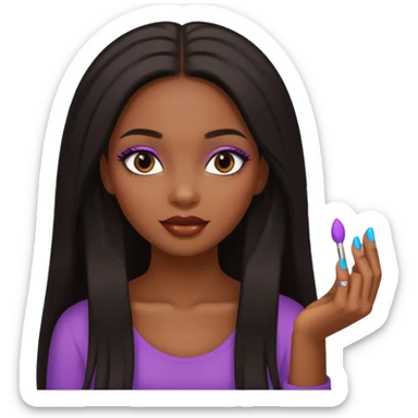 face girl with nails and cute make up black girl strait hair super long sticker