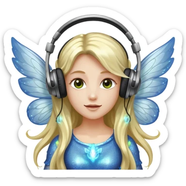 long haired make glitter fairy wearing headpones wing wings
 sticker