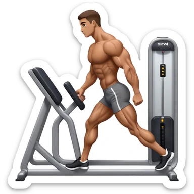 side-view bodybuilder using gym calf-raise machine sticker