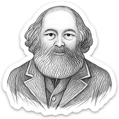 Adjust the hand-drawn portrait of Mikhail Bakounine to make his eyes look more natural and realistic, maintaining the detailed black outline style with no fill. sticker