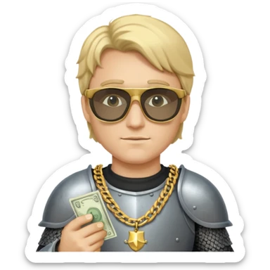Knight with helmet gold chain dark glasses money sticker