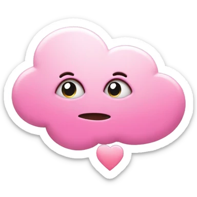 Thought cloud with pink heart inside. “Thinking about love” sticker