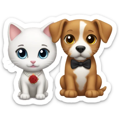 a kitty marrying a dog  sticker