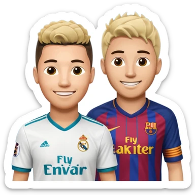 Prime noodle hair ronaldo and prime 2012 messi Smiling in one Photo and make it realistic Ronaldo wearing Number 7 With Madrid and Messi wearing number 10 with barca  sticker