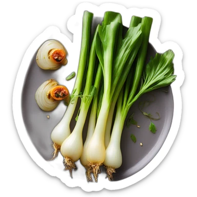 Catalan calçots are grilled tender onions with a smoky, sweet flavor, typically served with a tomato and almond sauce. 🌱🔥🍅😋 sticker