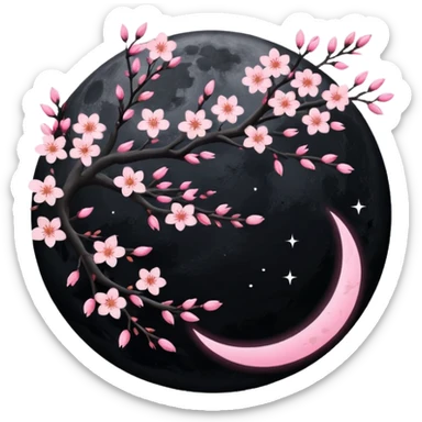 black moon with sakura blossom sticker