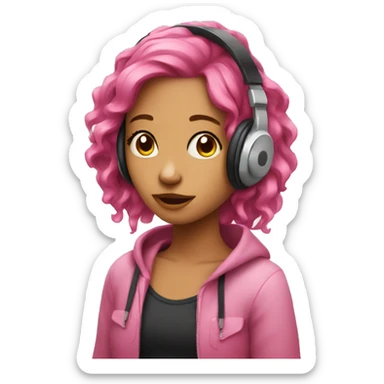 Pink hair girl listening to music sticker
