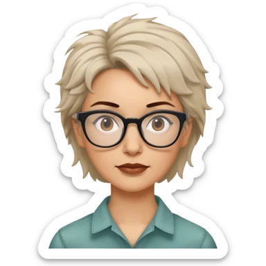 White woman anthropologist with messy cropped hair with glasses brown brows sticker