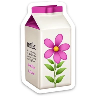 a white TINE milk carton with magenta trim border and black text that says "MILK", with magenta text that says "TINE", with tiny magenta flower blossoms doodles on it  sticker