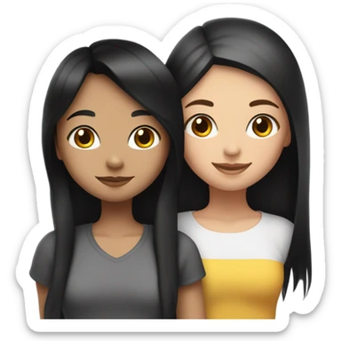 White girl with black straight hair and Hispanic girl with black straight hair lesbian couple  sticker