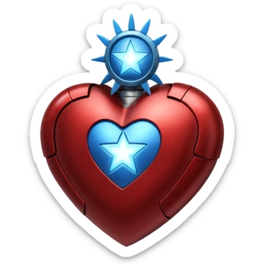 A red Iron Man heart with a glowing blue star in the center sticker