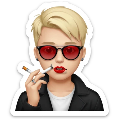 boy high fashion model with lip piercing sunglasses blood smoking cigarette sticker