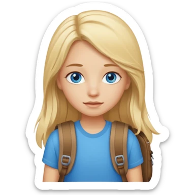 a blonde girl with long hair and blue eyes whose travel sticker