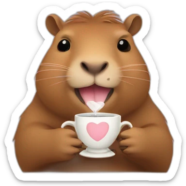Capybara holding tea cup  sticker
