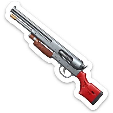  a bloody shotgun pointed out to shoot from the cameras perspective. In the style of your bloody skull art work. Overhead as if you were the person holding the shotgun sticker