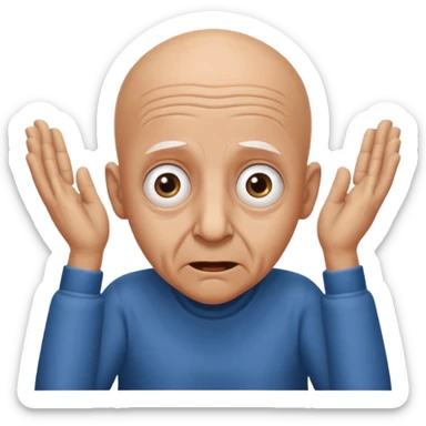 A bald person who’s very old is staring, he’s inside a toilet and his head is upright and looking at the camera with very wide eyes and his hands are putting pressure on his head, very scared expression and he’s twerking sticker