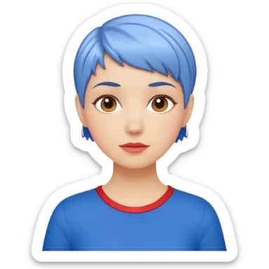 white girl pixie cut red and blue shirt sticker